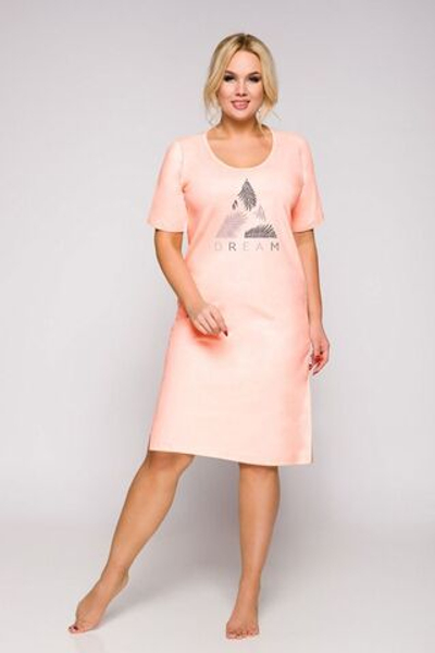 Женская хлопковая сорочка Bella с коротким рукавом (Размер: 6X) (Цвет: персиковый)