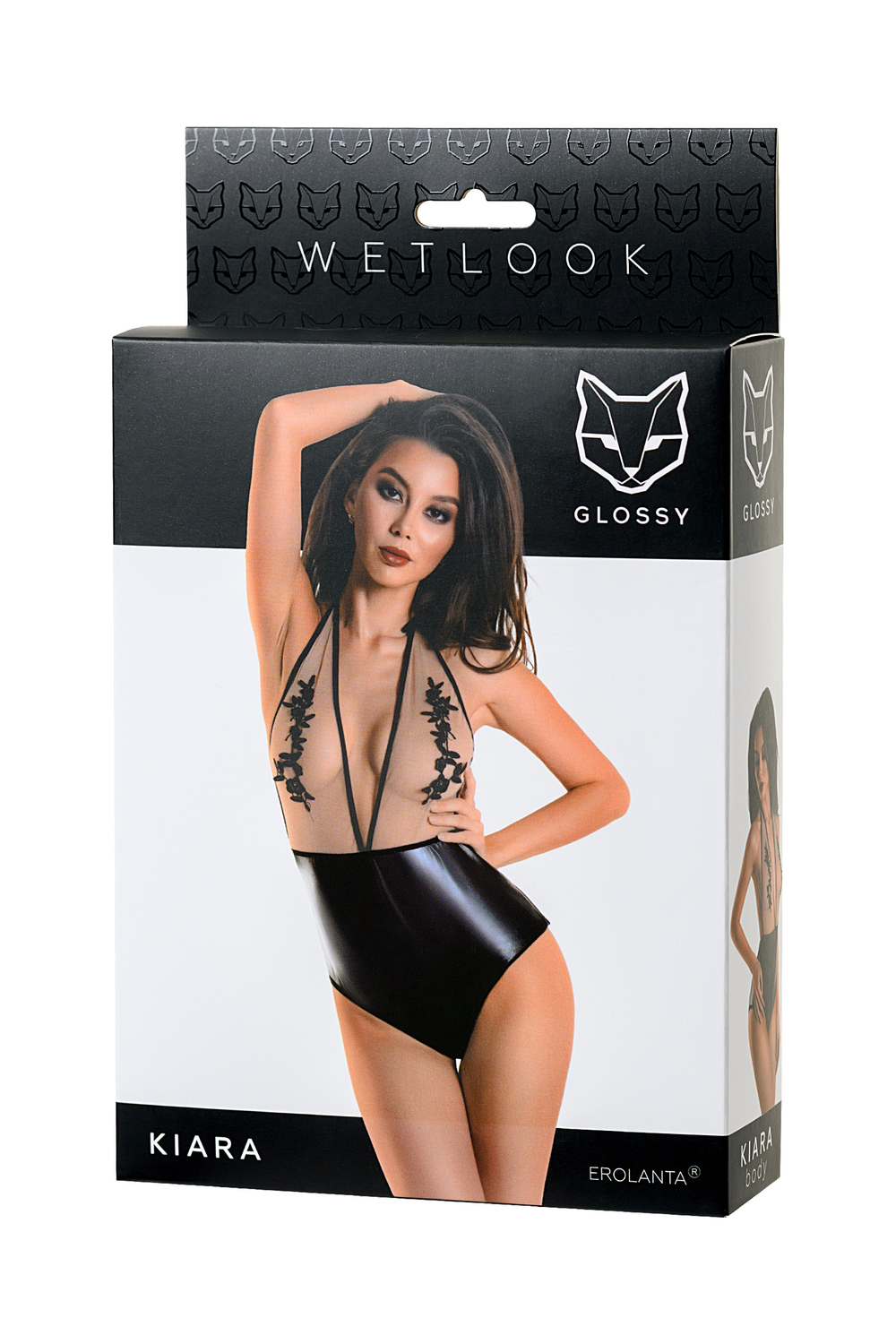 Боди Glossy Kiara из материала Wetlook, черное, M