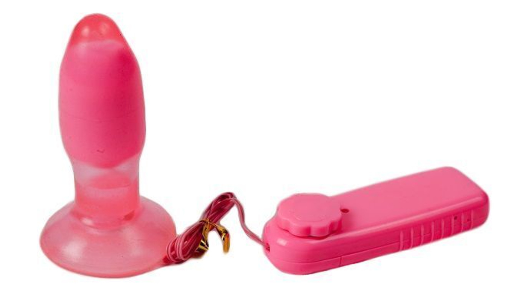 Розово-красная анальная пробка с вибрацией - 10 см. (Цвет: розовый)