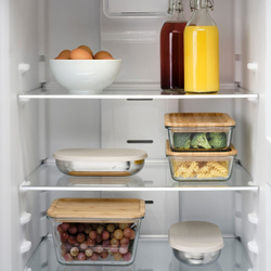IKEA HALVVARM  (ИКЕА ХАЛВВАРМ)  -  Контейнер для продуктов, крышка/перегородка, нержавеющая сталь/бежевый, 0,7 л