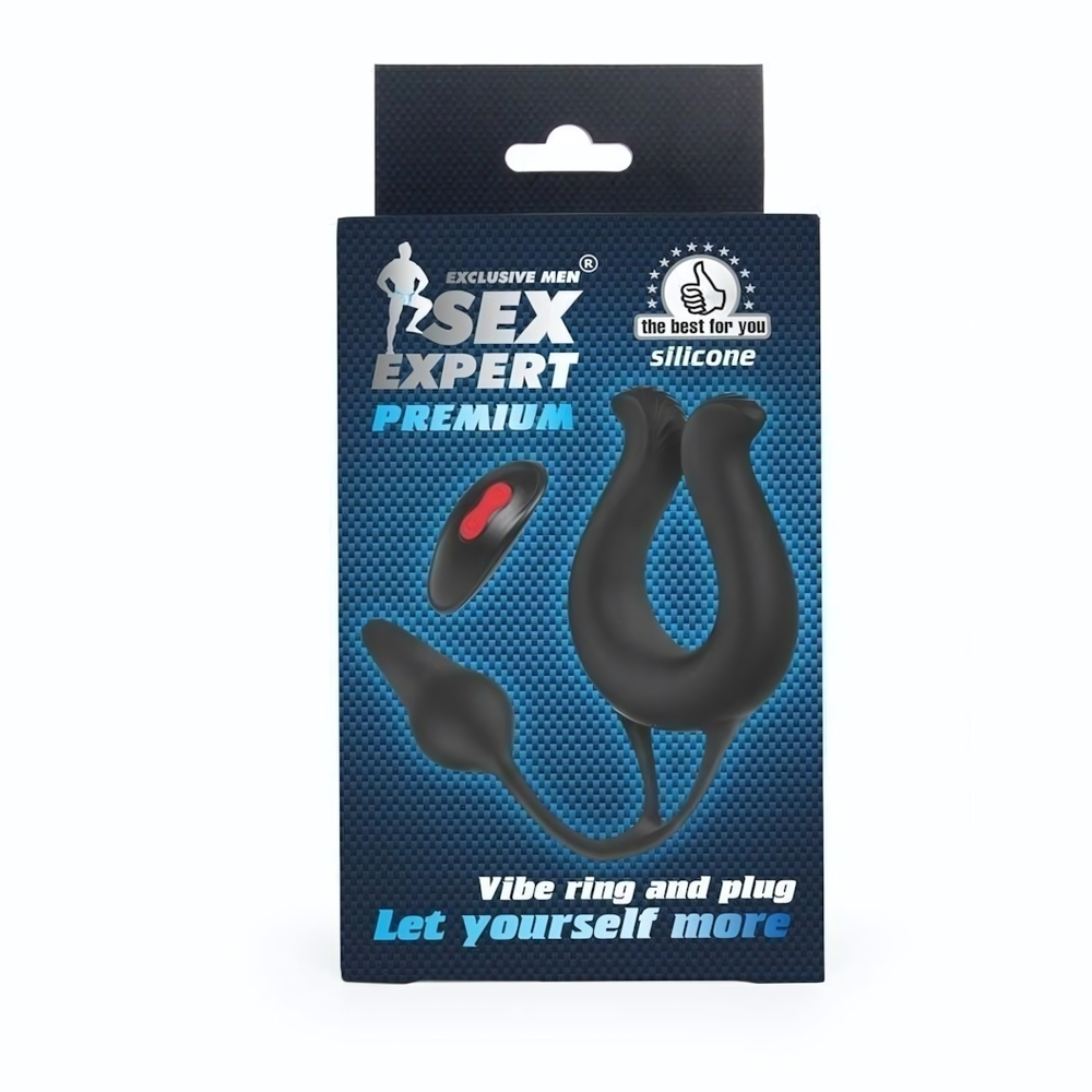 Черная вибронасадка Sex Expert с анальной втулкой (Цвет: черный)