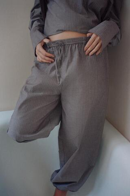 ZARA ШИРОКИЕ БРЮКИ В ПОЛОСКУ С ПОЯСОМ, СЕРЫЙ