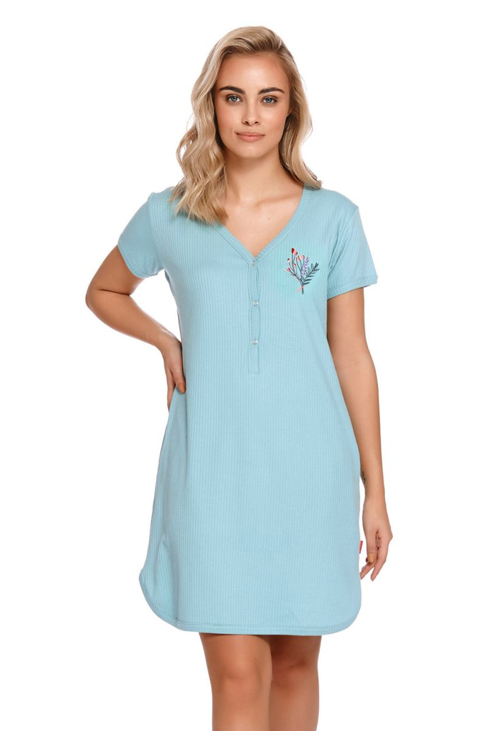 Сорочка свободного кроя из хлопкового полотна в рубчик (Размер: M) (Цвет: голубой)