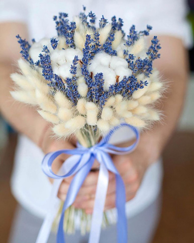 Букет сухоцветов из лагурус, хлопка, лаванды - облачко