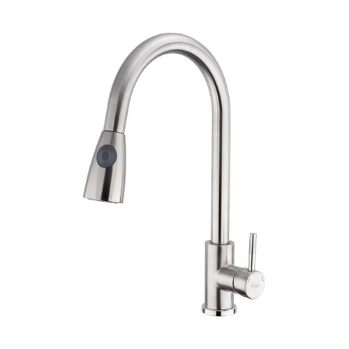 Смеситель для кухни душ 35к F60899-1 FRAP (выс.пов.излив, ВЫДВИЖ.ЛЕЙКА 2 реж, п/гайку, САТИН, нерж)