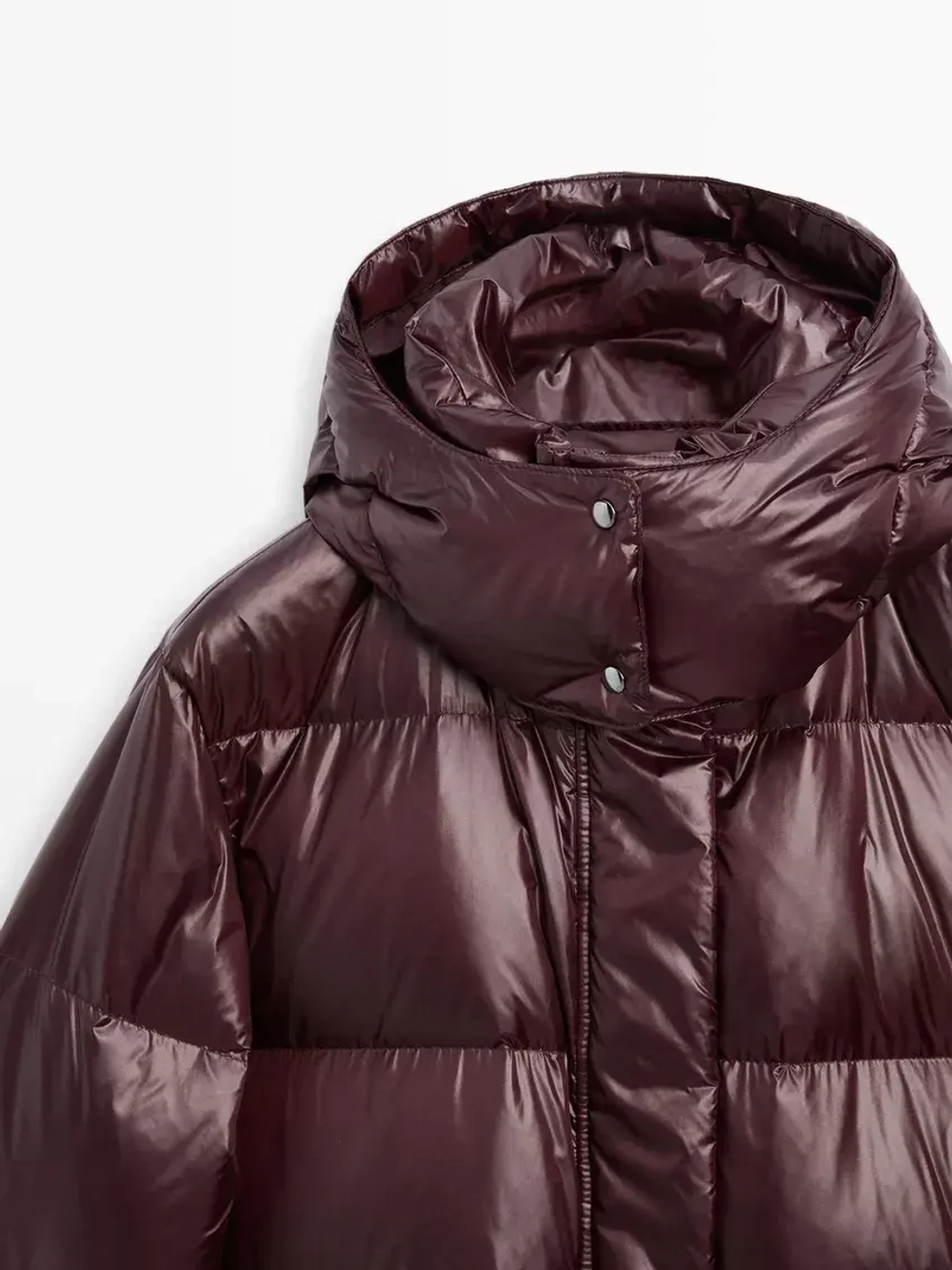 Massimo Dutti Короткая непромокаемая стеганая куртка с капюшоном, бордо