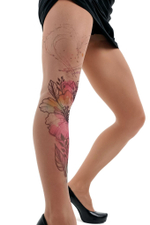 Колготки +size с принтом в виде цветов и сердца (Размер: XL-XXL-XXXL) (Цвет: бежевый)