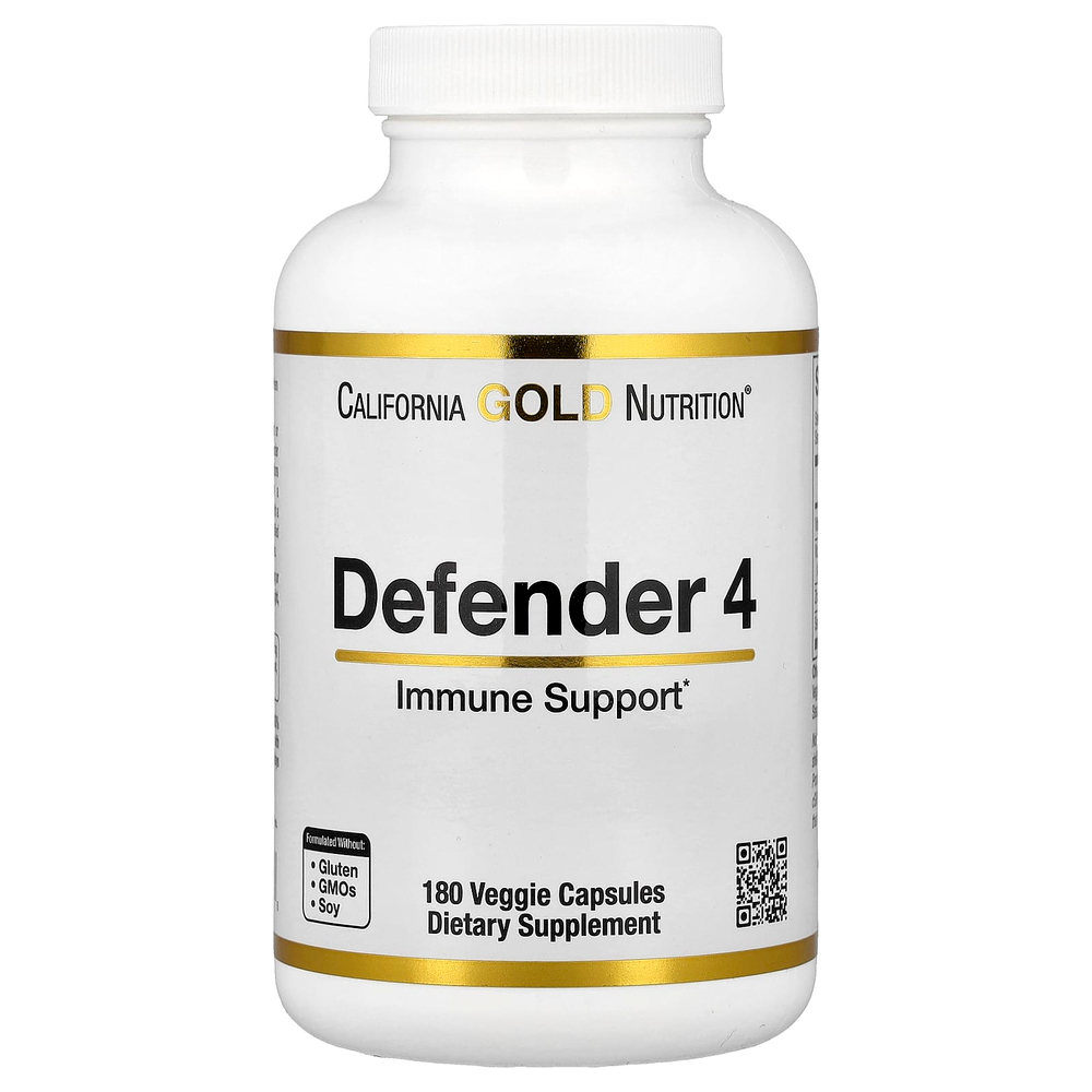 California Gold Nutrition, Defender 4, с витаминами C, D, цинком и селеном, 180 растительных капсул