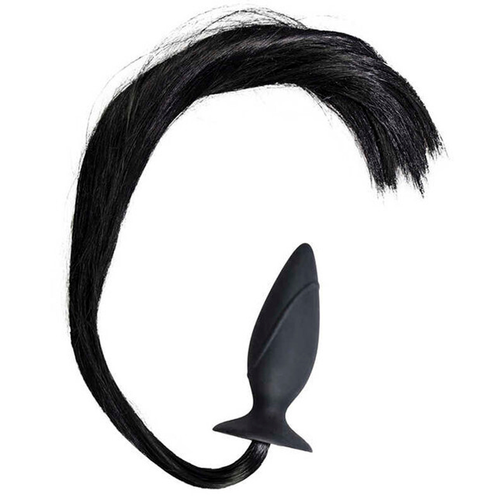 Втулка анальная с имитацией хвоста пони Horny Pony Plug (черная) (Цвет: черный)