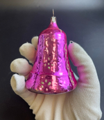 Ёлочная игрушка Колокол, 9.5 см, колокольчик с язычком, фосфор, стекло, роспись, звенит, винтаж СССР 1960-1980 гг
