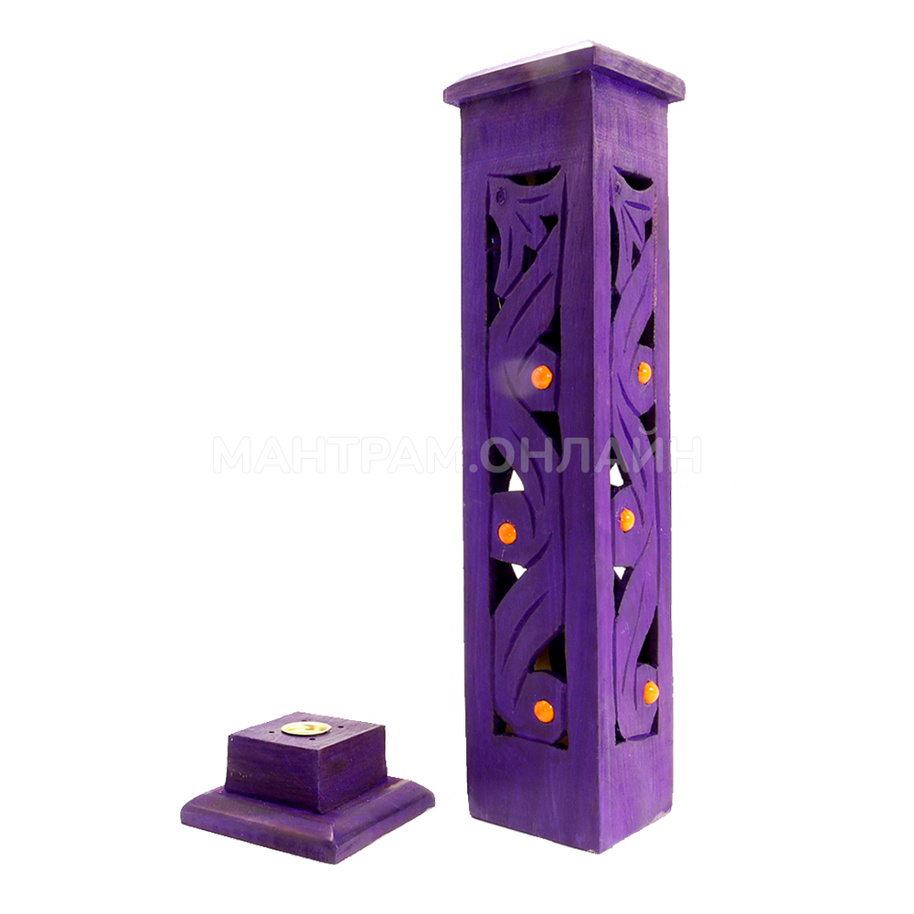 Подставка под благовония Башня цвет фиолетовый деревo резное 41 см