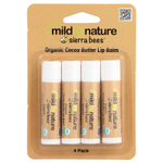 Mild By Nature, Sierra Bees™, органические бальзамы для губ, какао-масло, 4 шт. по 4,25 г (0,15 унции)