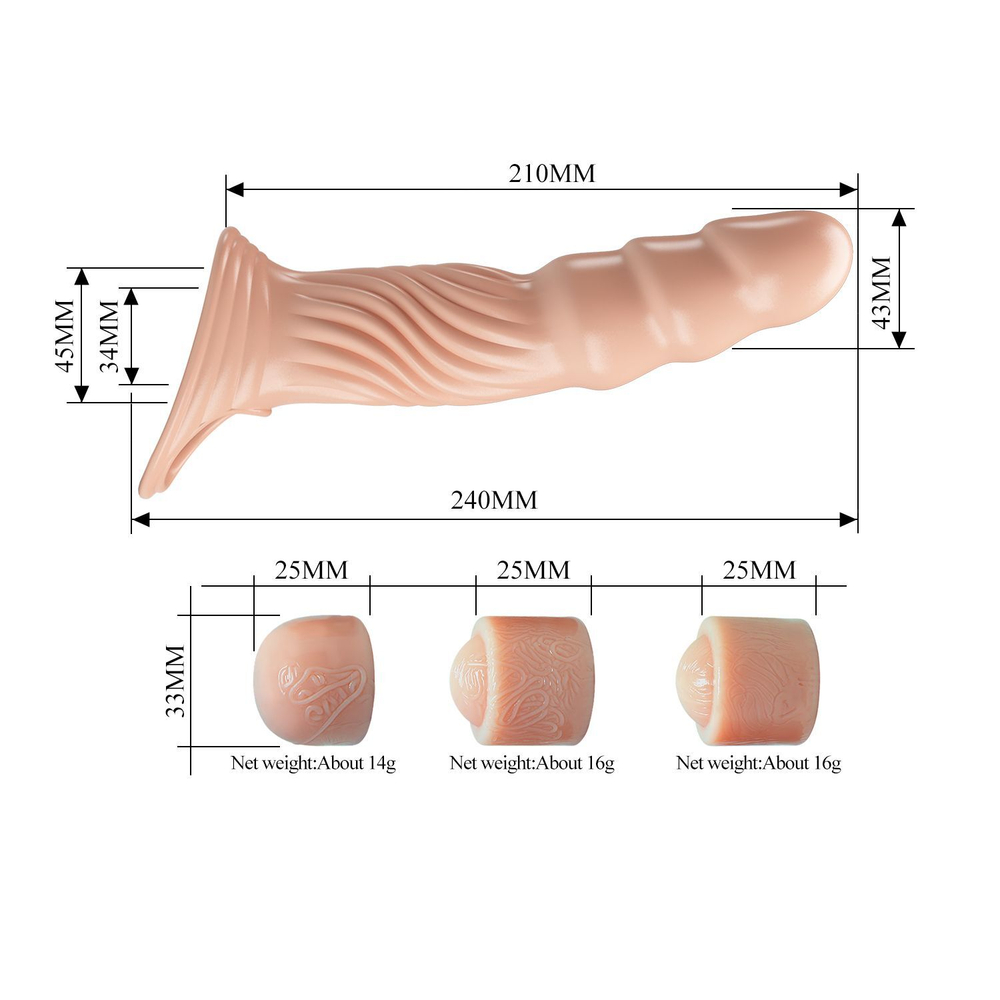 Телесная насадка на пенис с тремя вкладышами-удлинителями - 24 см.