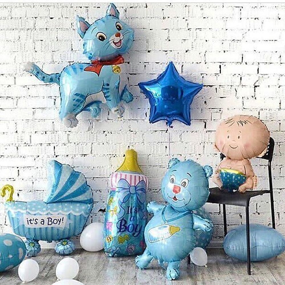 Шар (32"/81 см) Фигура, Любимый котенок, Синий 1 шт.