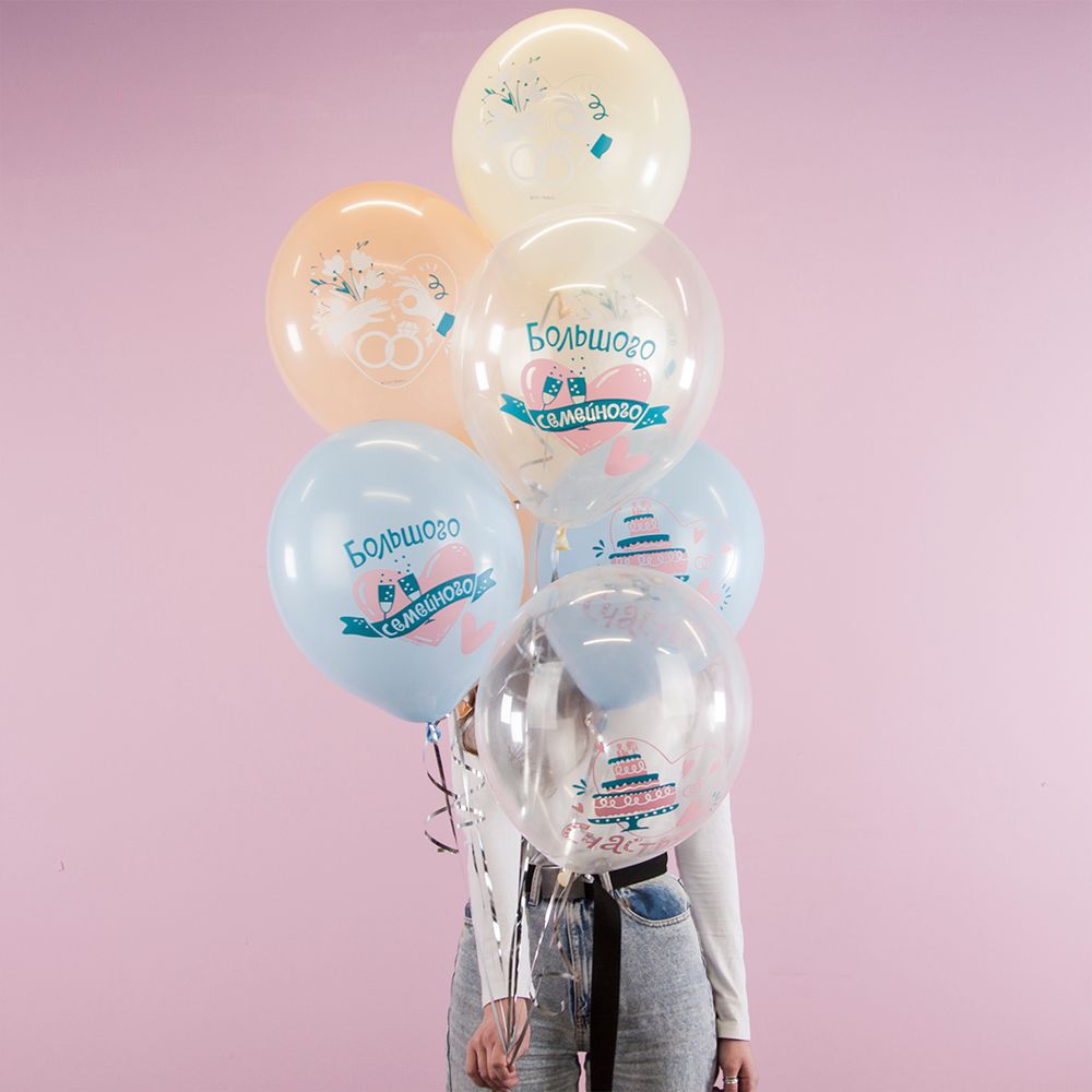 Воздушный шар (12''/30 см) Свадьба, Ассорти, кристалл, 1 ст, 25 шт.