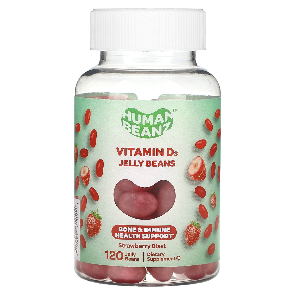 Human Beanz, Мармелад с витамином D3, клубника, 120 мармеладных бобов