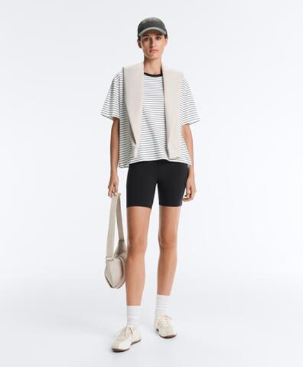 Oysho Футболка Boxy в полоску из смесового хлопка с короткими рукавами, белый