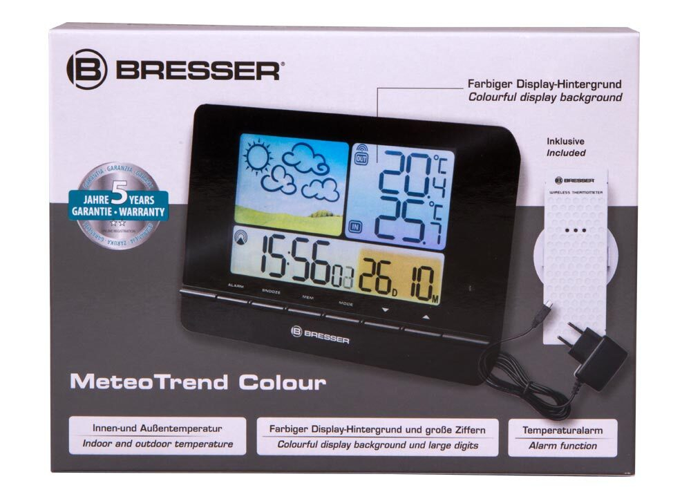 Метеостанция Bresser MeteoTrend Colour с радиоуправлением, черная