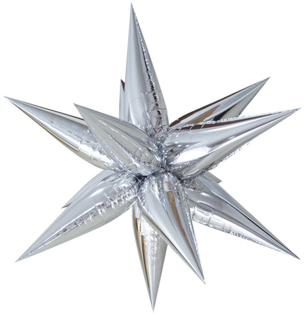Шар 3D (26''/66 см) Звезда, Составная, Серебро, 1 шт. в уп. А46