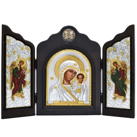 Казанская икона Божией Матери с Архангелами. Складень в серебряном окладе.
