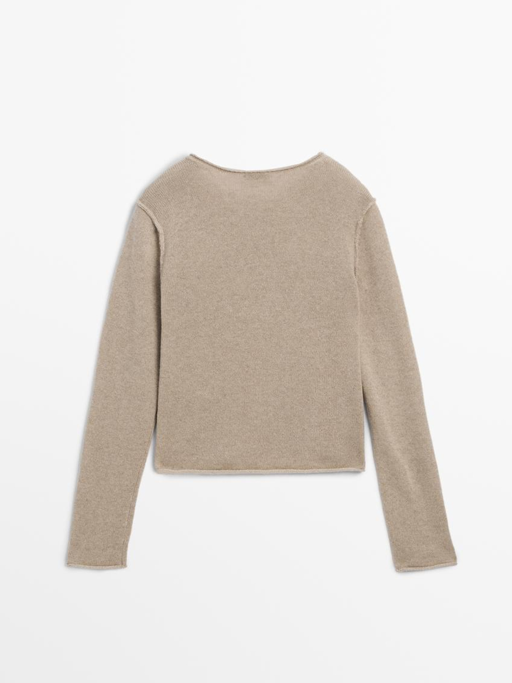 Massimo Dutti Кардиган с оверлоком, бежевый