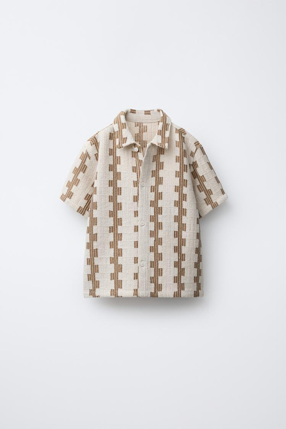 ZARA РУБАШКА С КОНТРАСТНЫМ ПРИНТОМ, СВЕТЛО-БЕЖЕВЫЙ