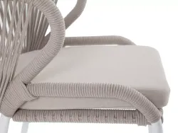 "Милан" стул плетеный из роупа, каркас алюминий белый муар, роуп бежевый круглый, ткань бежевая 15052