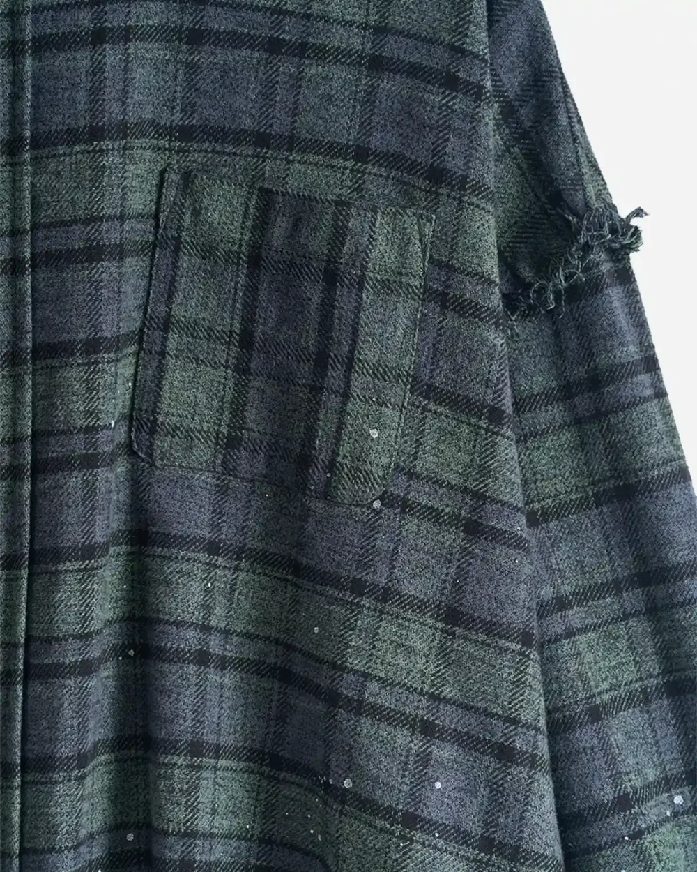 Рубашка в клетку с необработанным краем сине-зеленая