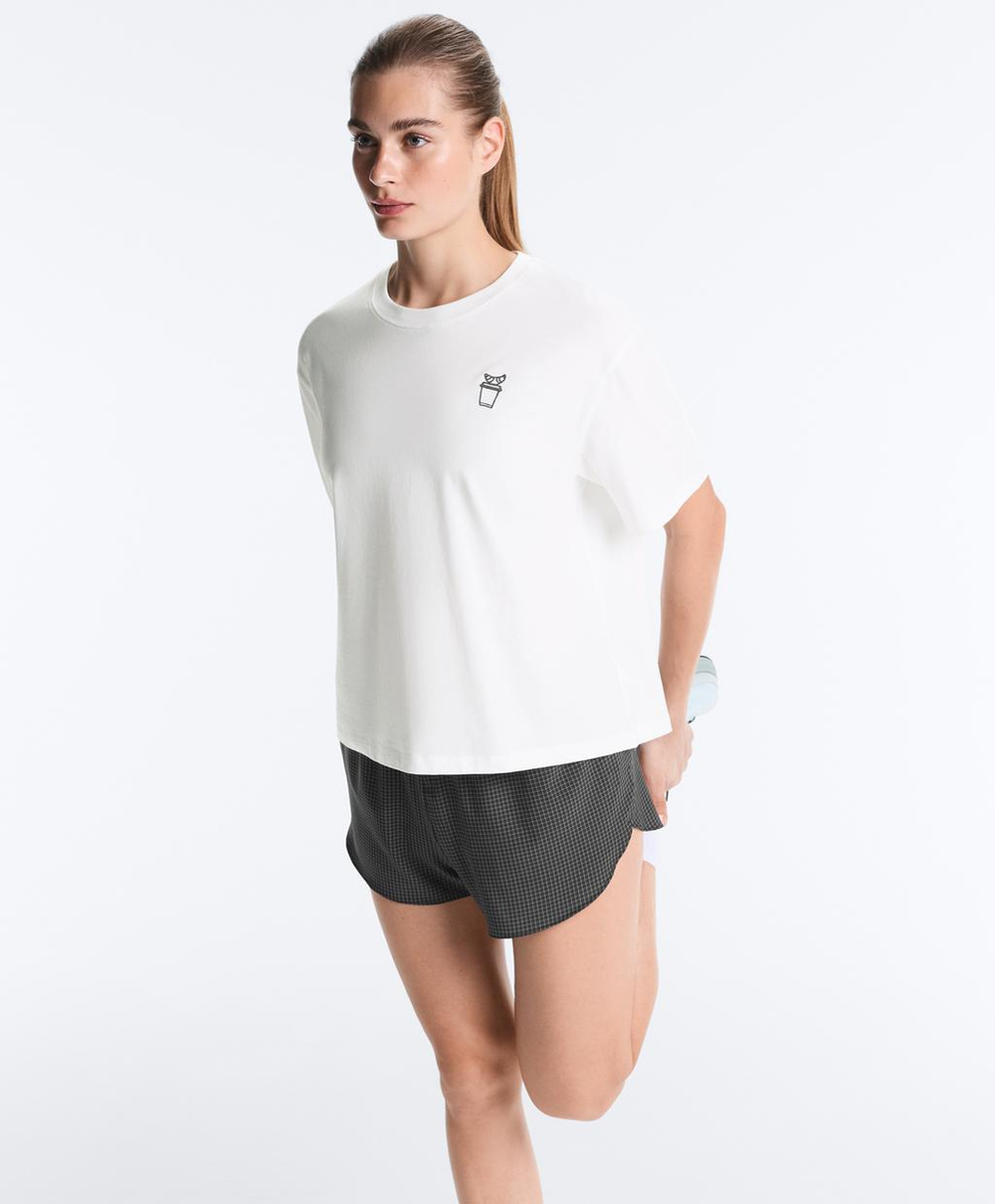 Oysho Футболка Boxy из смесового хлопка с надписью, белый