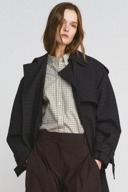 ZARA РУБАШКА В КЛЕТКУ ZW COLLECTION, ЭКРЮ/СИНИЙ