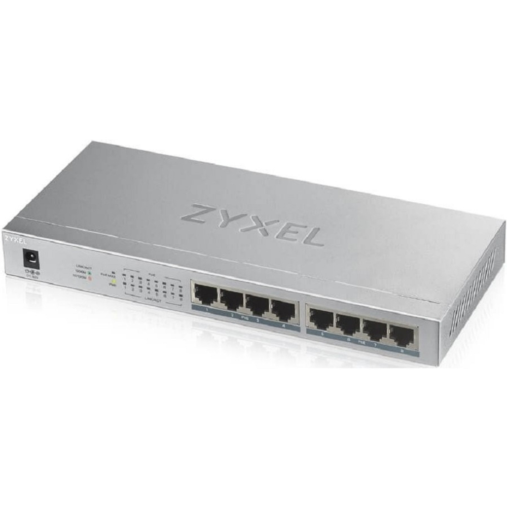 Коммутатор ZYXEL GS1008HP-EU0101F PoE+ коммутатор GS1008HP, 8xGE PoE+, настольный, металлический, бесшумный, бюджет PoE 60 Вт