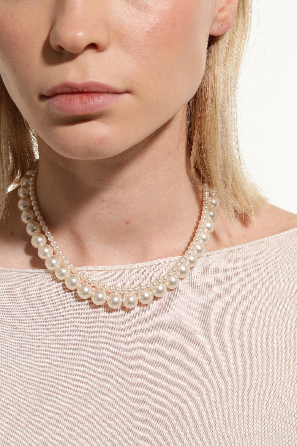 Сет колье крупный и мелкий жемчуг майорика, золотой магнитный замок