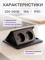 Горизонтальная двойная розетка, черная