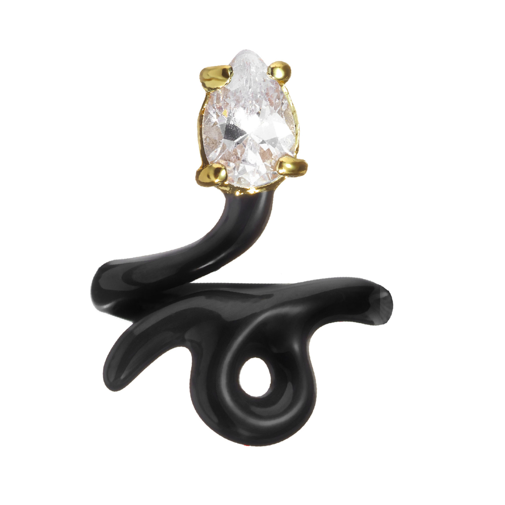 Кольцо-черная эмаль, крупный камень