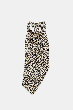 ZARA АТЛАСНЫЙ ТОП ХАЛТЕР АСИММЕТРИЧНЫЙ, ЛЕОПАРДОВЫЙ