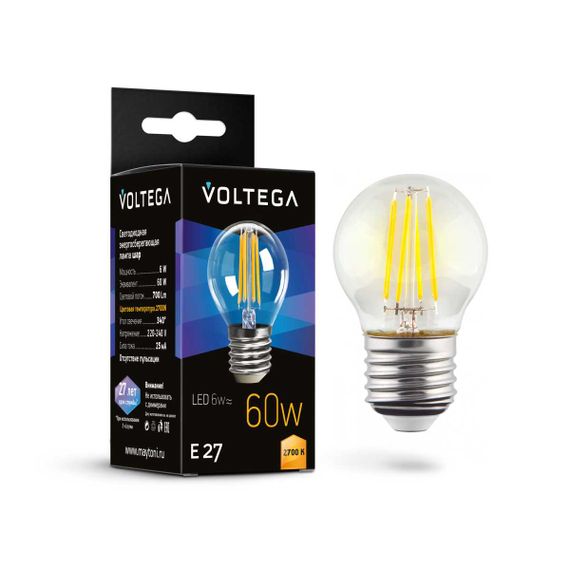 Лампа светодиодная Voltega E27 6W 2700K прозрачная 7214