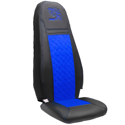 Чехлы Scania 5 серия 2 высоких сиденья (экокожа, черный, синяя вставка)