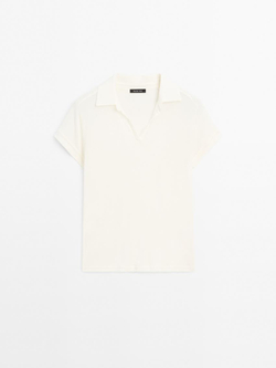 Massimo Dutti Футболка поло из 100% хлопка с коротким рукавом, кремовый
