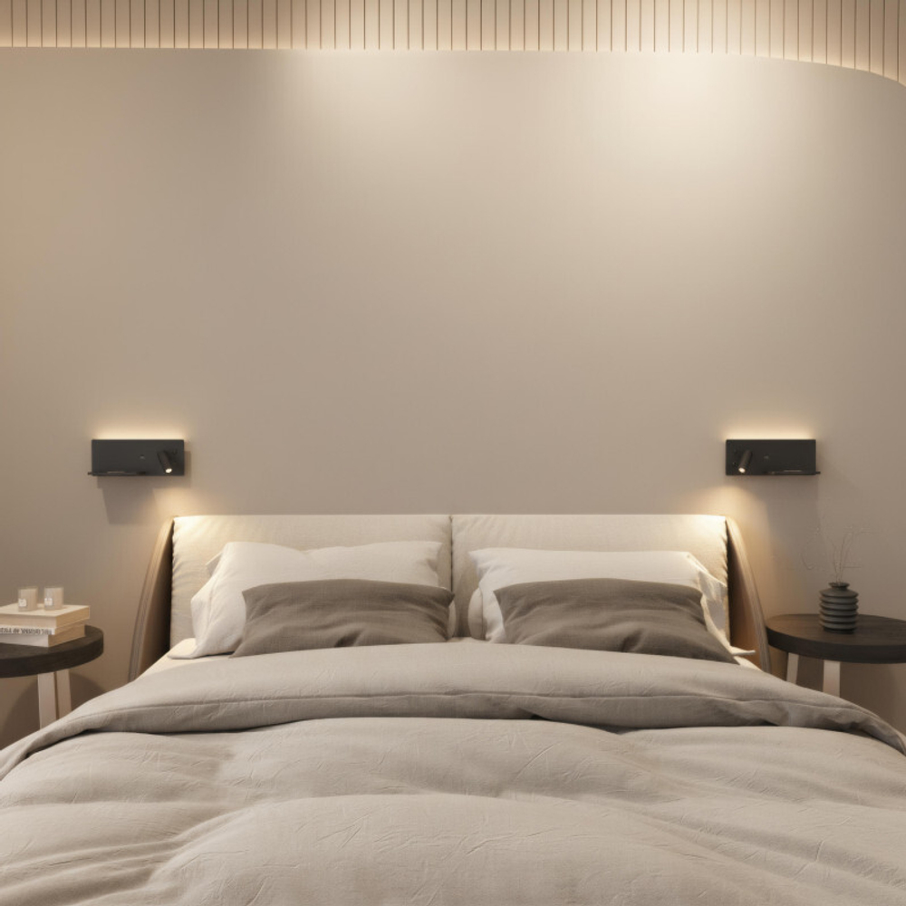 Светильник настенный CHARGELUX, с функцией беспроводной зарядки, USB-A , 3Вт+8Вт, 3000К, правый, алюминий, черный