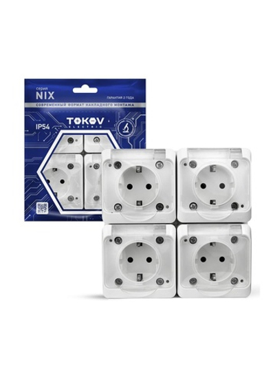 Розетка 4-м ОП Nix 16А IP54 250В с заземл. с прозр. крышкой бел. TOKOV ELECTRIC TKE-NX-R4Z-C01T-IP54