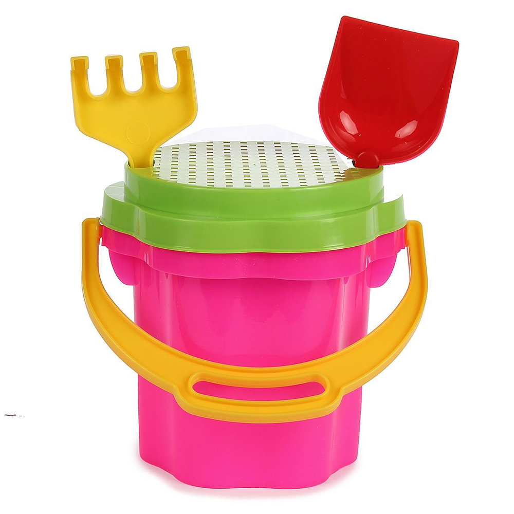 Песочный набор №101 4предм. ведро-цветок 0,3л., сито, грабли, совок (Стеллар)