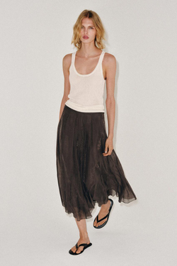 ZARA КОМБИНИРОВАННАЯ СТРУЯЩАЯСЯ ЮБКА — ZW COLLECTION, КОРИЧНЕВЫЙ