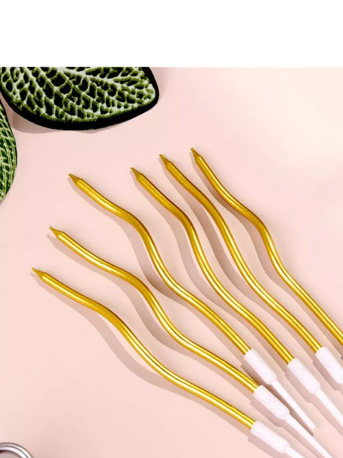 Свечи для торта "Серпантин", 6 шт 15 см, коктейльные, золотистые