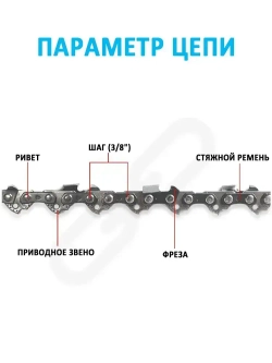 Цепь для пилы, 1.3 мм, шаг 3/8" 52 зв. 3 шт.