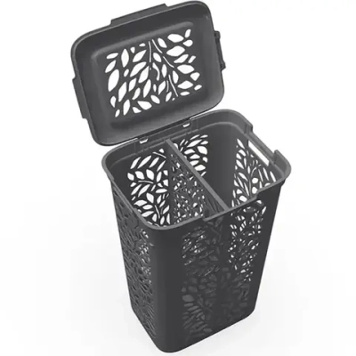 Корзина для белья с разделителем Leaves 60л 440х635мм (серый) (комплект 4 шт)