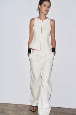 ZARA ДЖИНСОВЫЙ ТОП С ЗАСТЕЖКОЙ-МОЛНИЕЙ — ZW COLLECTION, ЖЕЛТОВАТО-БЕЛЫЙ