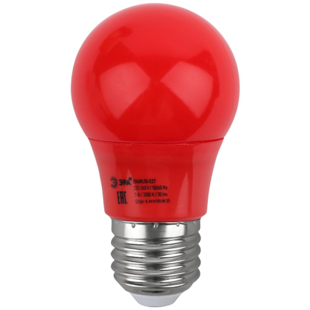 Лампа светодиодная ЭРА STD ERARL50-E27 3Вт груша красный для белт-лайт Е27 | Лампы светодиодные Белт-Лайт