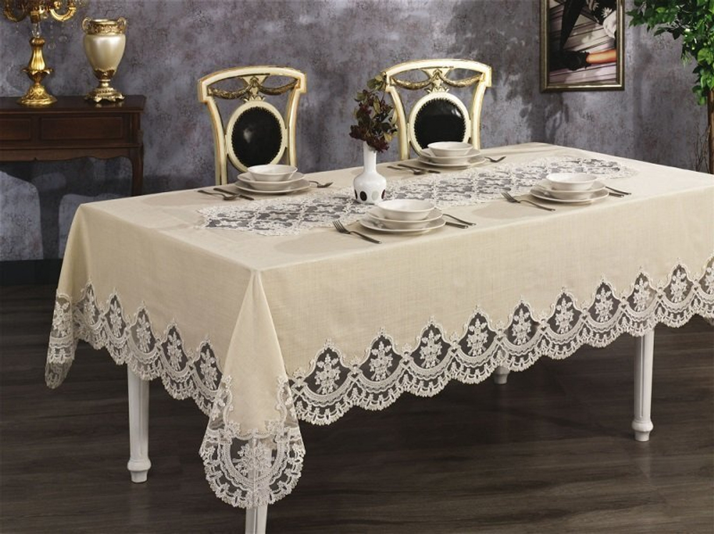 Скатерть 160x320 Grazie home Gloria кремовая