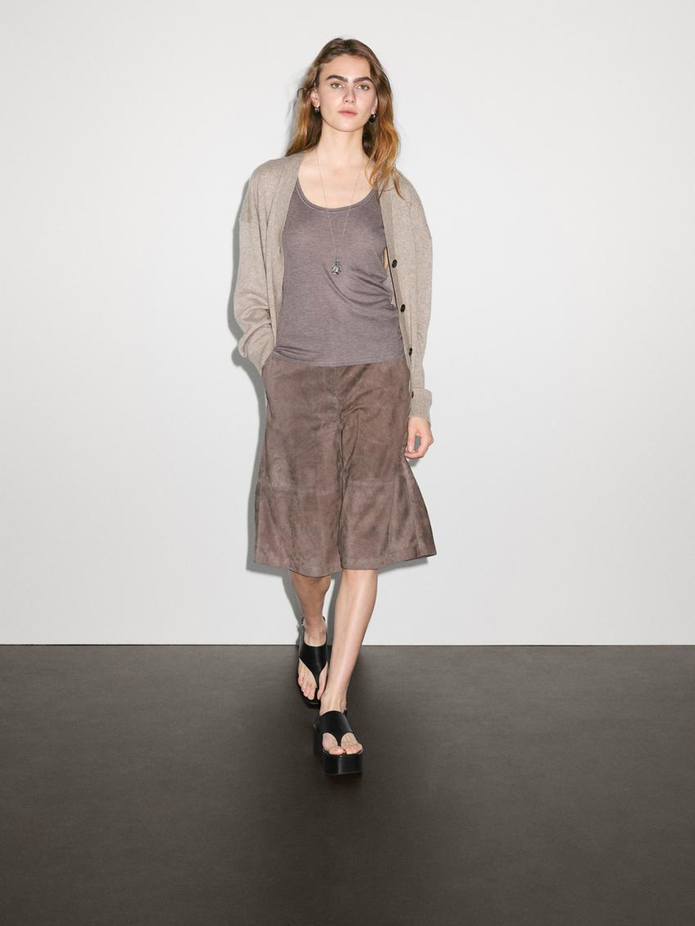 Massimo Dutti Кардиган оверсайз из 100% кашемира с V-образным вырезом, кротово-коричневый