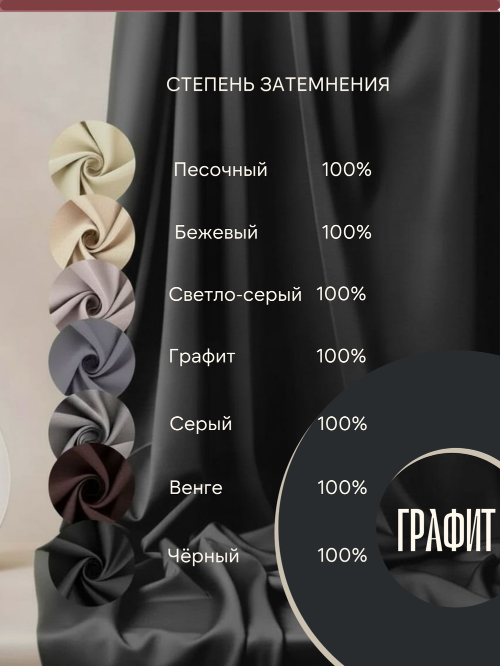 Шторы Blackout цвет Графит 200х250 /2шт с индивидуальным дизайном и 100% затемнением.